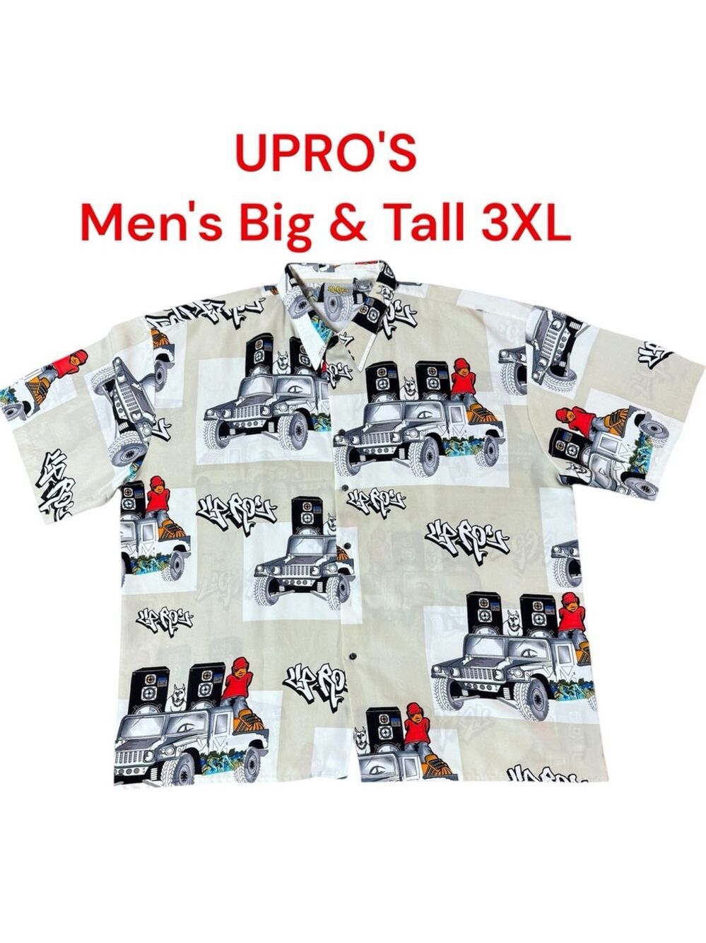 Vtg UP RO'S Y2K Homie in A Hummer Hip Hop Graphic Print Hawaiian Shirt 3XL NWOT